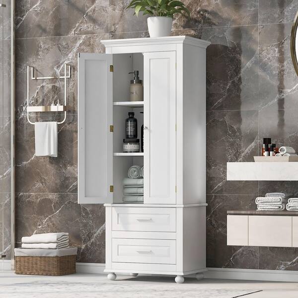 Priano Bathroom Cabinet 2 Drawer 2 Door Storage Cupboard Unit Furniture  White