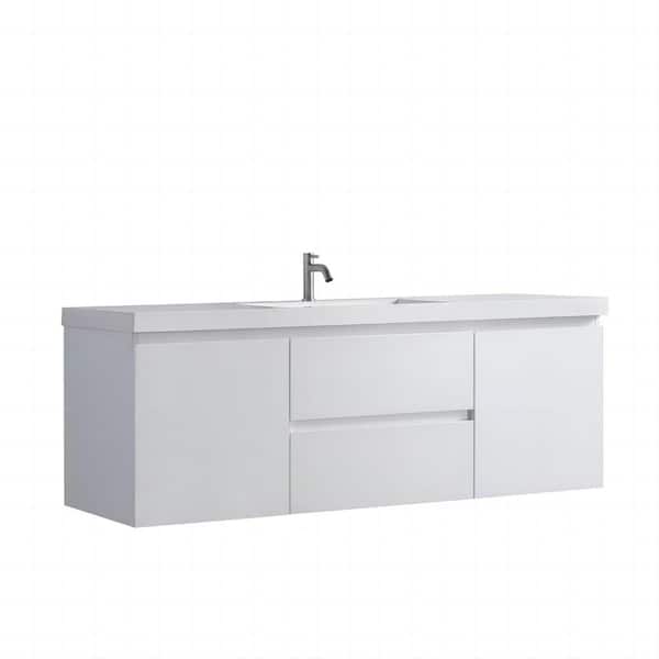 59.25 in. W x 19.7 in. D x 21.65 in. H Floating Bath Vanity in White with White Ceramic Top and Sink