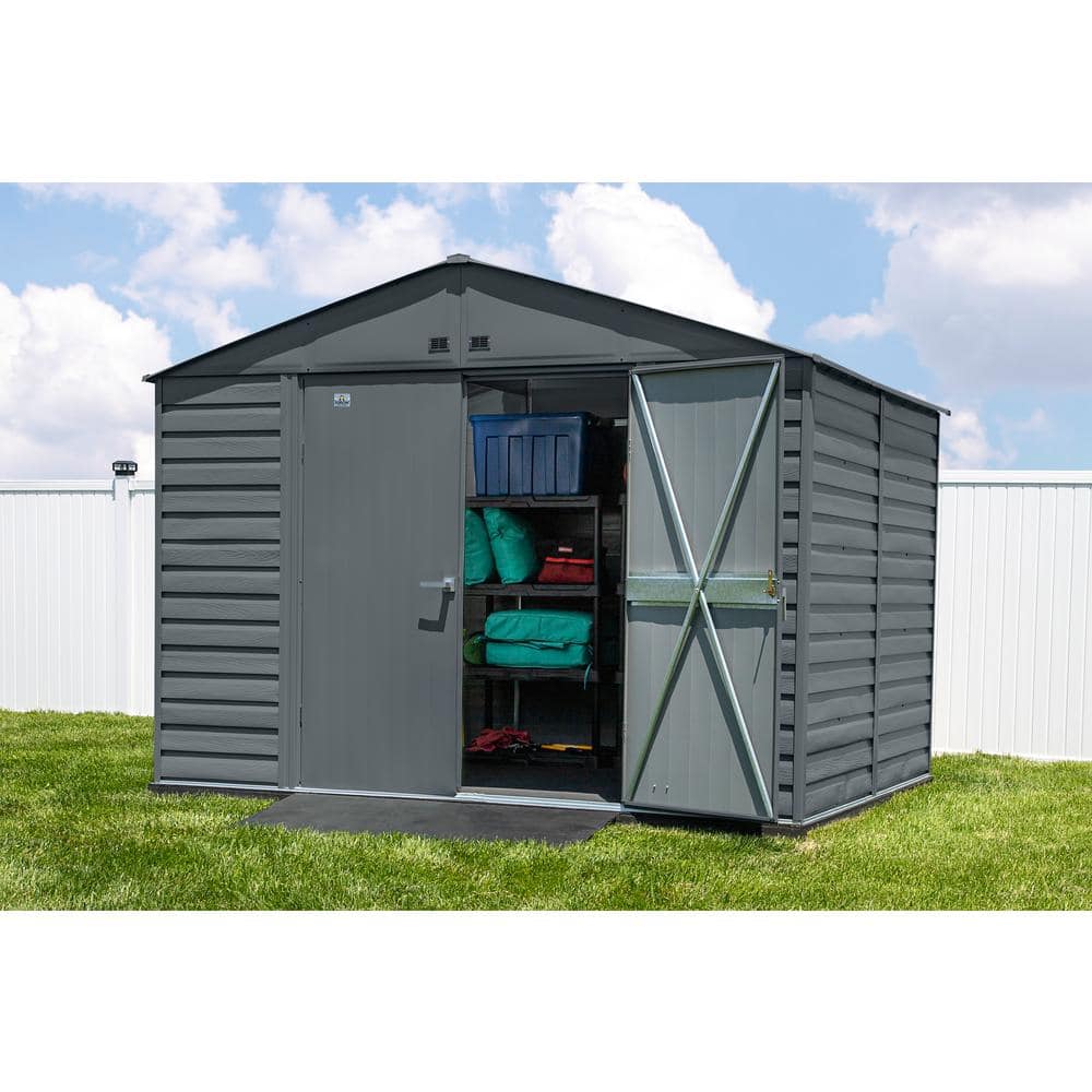Charcoal 10' x 8' Galvanized Steel Peak Roof Storage Shed