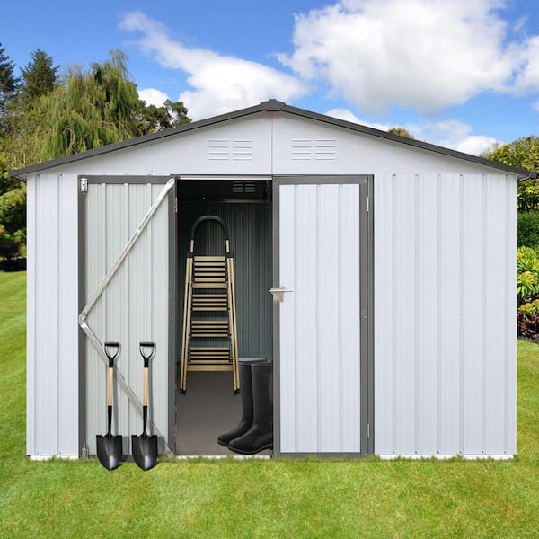 Gray 12 ft. W x 10 ft. D Metal Heavy-Duty Garden Shed Outdoor Storage Shed with Lockable Door for Backyard(120 sq.ft.)