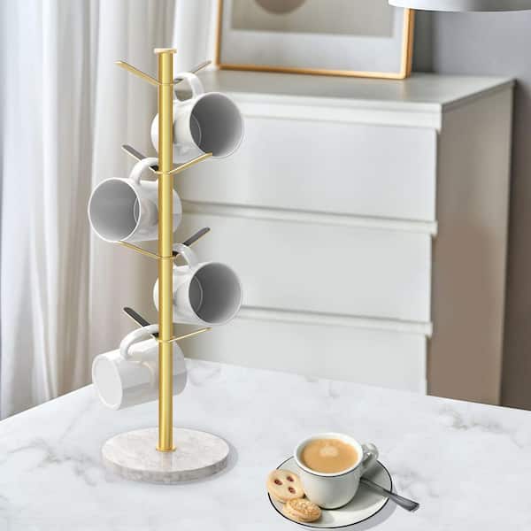 8-Hook Gold Mug Tree Coffee Mug Holder with Marble Base, Stable Removable Coffee Cup Holder Stand for Kitchen and Cafe