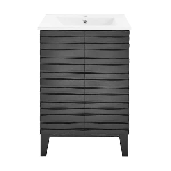 Swiss Madison Cascade 18.31 in. D x 24 in. W x 35.25 in. H Bathroom Vanity in Black with Ceramic Top