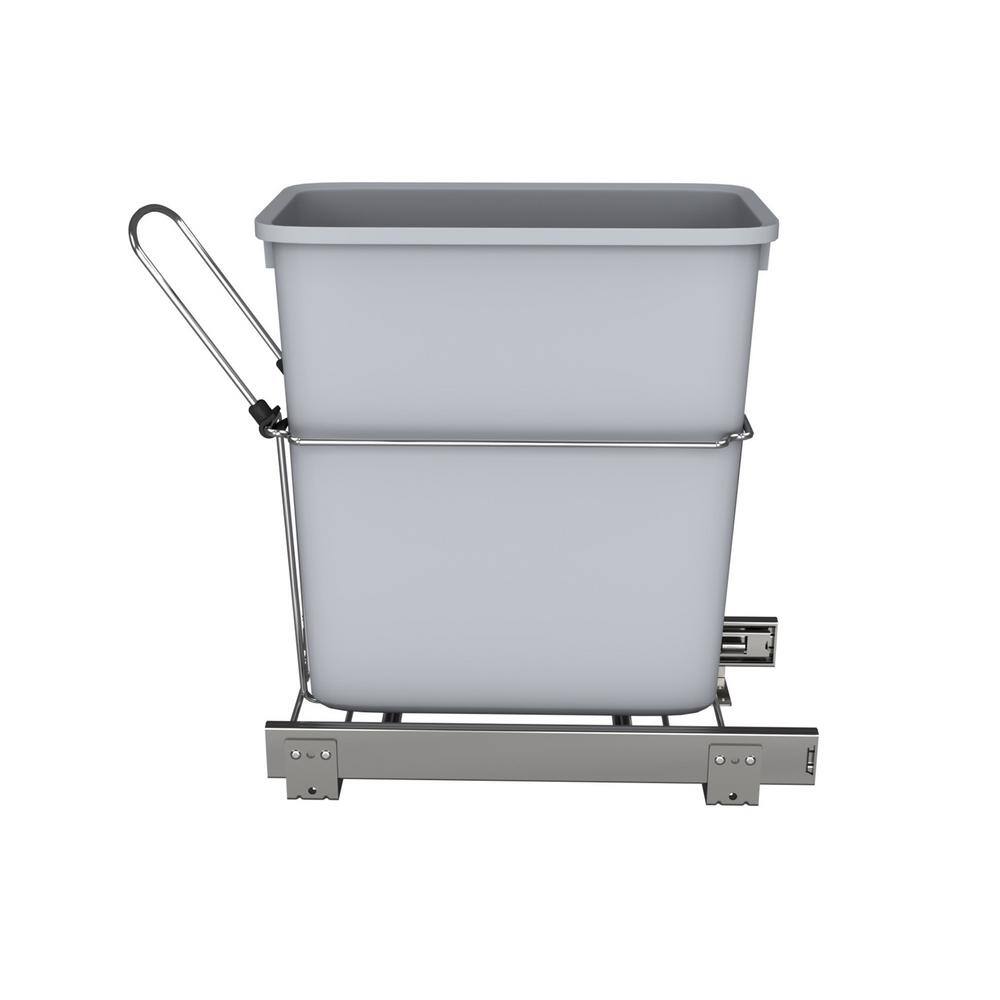 Gray 20 Quart Pull-Out Plastic Kitchen Waste Container with Rear Basket