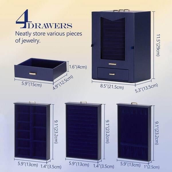 Dark Blue 8.5 in. x 11.5 in. Polyurethane Modern Jewelry Box with