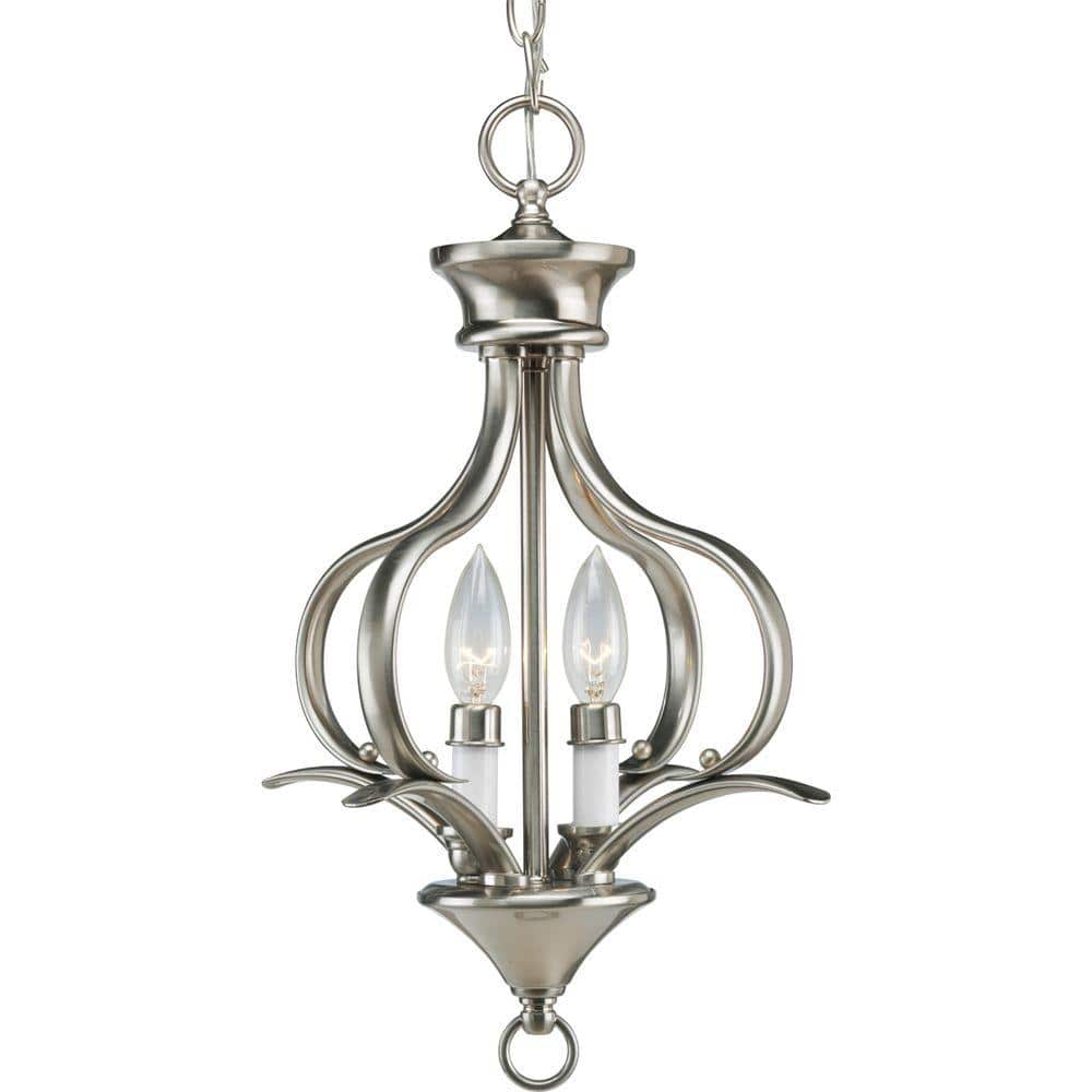 Trinity Brushed Nickel 2-Light Foyer Fixture with Glass Shades