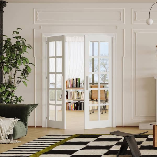 56in. x 80in. Solid Wood and MDF, 10 Lite, Clear Glass, White Primed, Pantry Door, Interior Door Slab With Ball Catch