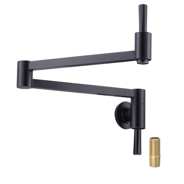 Wall Mounted Pot Filler Kitchen Faucet with Double Handles and 360° Spout Swivel in Oil Rubbed Bronze
