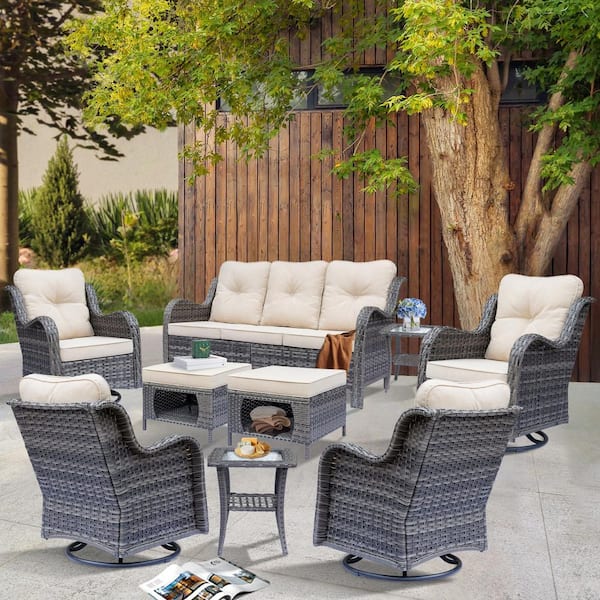 birdy × FULLCLIP collab outdoor edition Xingzjojor Brown 8-Piece Wicker Outdoor Patio Conversation Seating