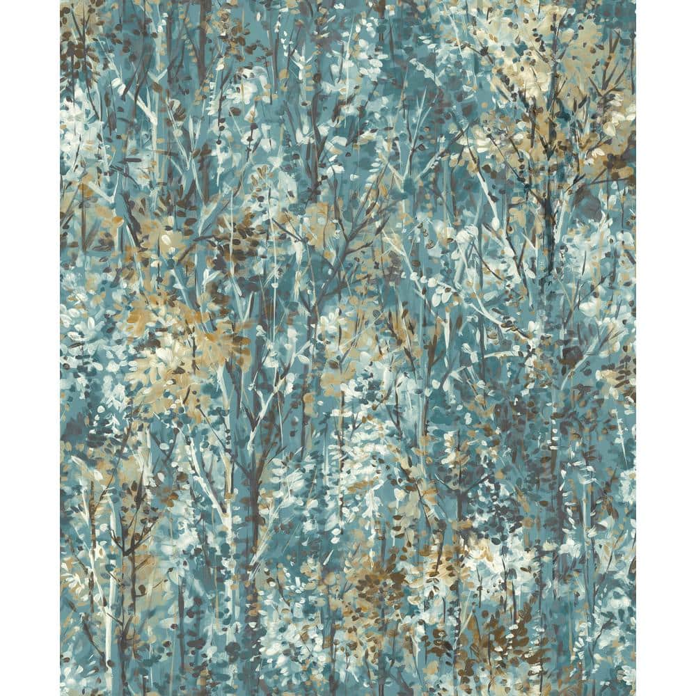 Teal and Beige Non-Pasted Tropical Forest Wallpaper Roll