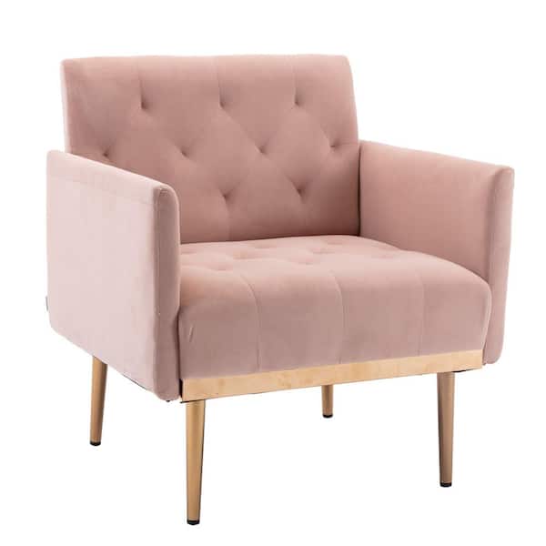 Unbranded Pink Modern Polyester Upholstered Sleek Arm Chair with Rose Golden Legs