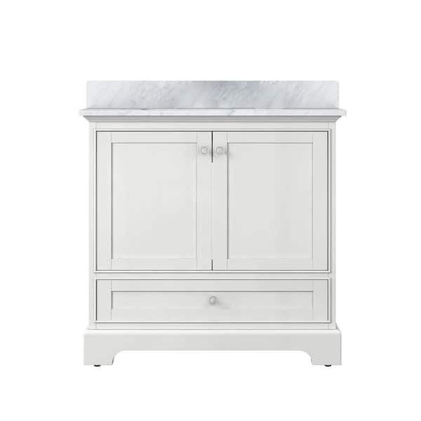 CASAINC 35.16 in. W x 20.67 in. D x 37.48 in. H Single Sink Bath Vanity in White with White Carrara Marble Top