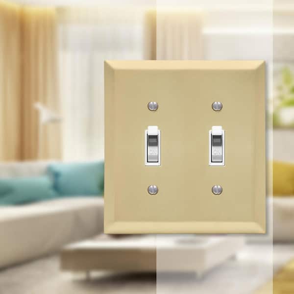 Metallic 2 Gang Toggle Steel Wall Plate - Satin Brass