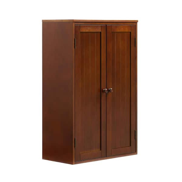 Unbranded 23.25 in. W x 12.00 in. D x 36.00 in. H Walnut Brown Linen Cabinet with Adjustable Shelf and Double Door