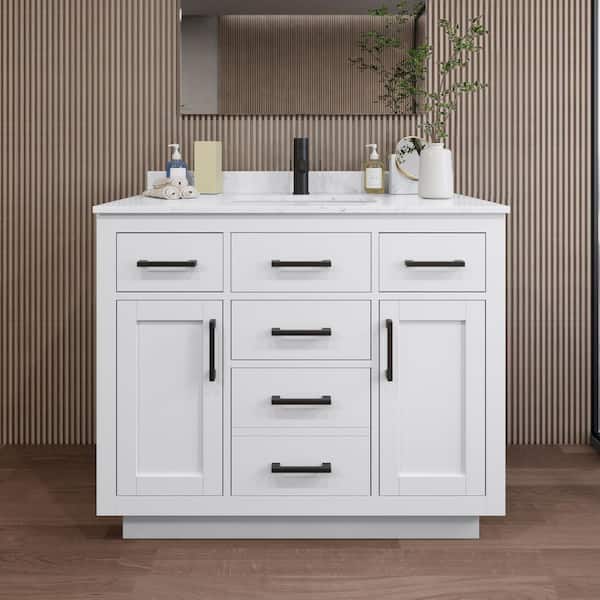 Wyndham Collection Beckett TK 42 in. W x 22 in. D x 35 in. H Single Bath Vanity in White with Carrara Cultured Marble Top