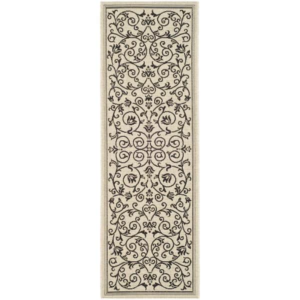 SAFAVIEH Courtyard Sand/Black 2 ft. x 7 ft. Border Indoor/Outdoor Patio  Runner Rug