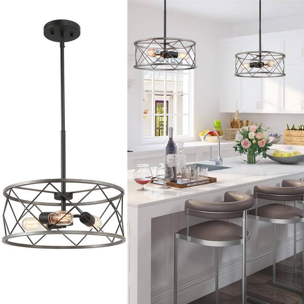 Lnc Onawa Transitional Industrial Black Chandelier 3 Light Gray Modern Farmhouse Cage Drum Island Pendant Ceiling Qavinahd13560z6 The Home Depot - 3 Light Pendant Modern Farmhouse Ceiling Black