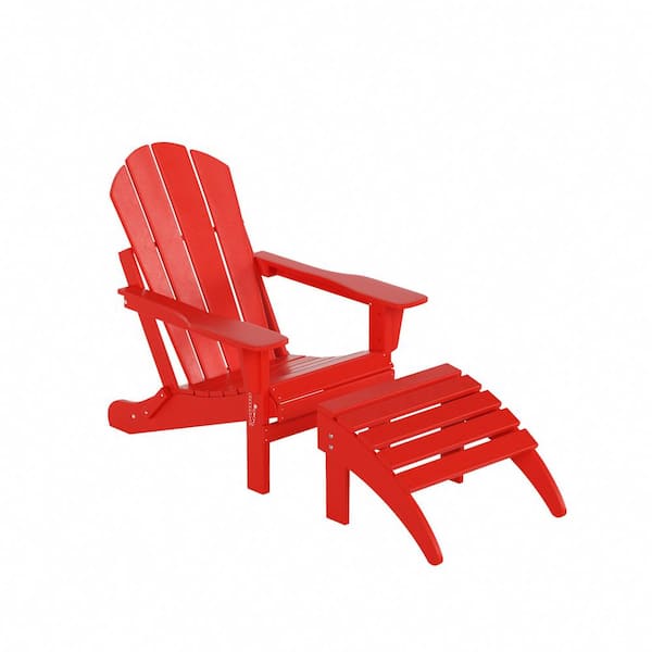 WESTIN OUTDOOR Laguna Outdoor Patio Traditional HDPE Plastic Folding Adirondack Chair with Footrest Ottoman in Red