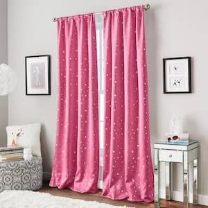 Starry Night Pink 40 in. W x 84 in. L Rod Pocket Light Filtering Curtain Panel
