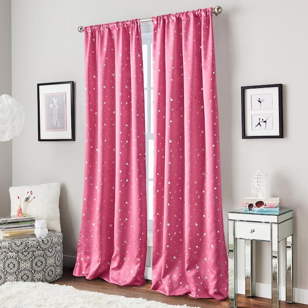 Curtainworks Starry Night Pink 40 in. W x 84 in. L Rod Pocket Light Filtering Curtain Panel
