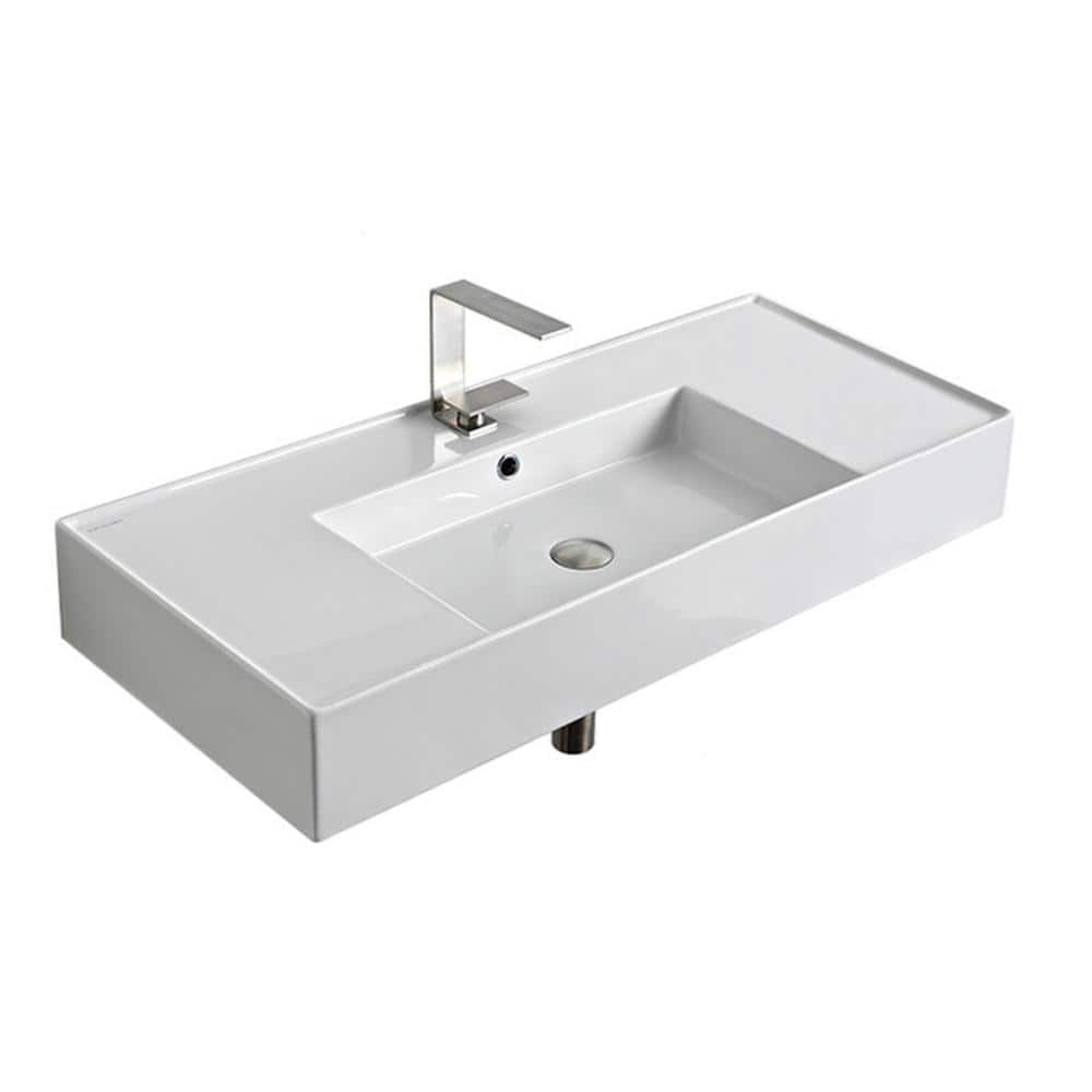 Scarabeo 48'' Glossy White Ceramic Rectangular Wall-Mount Sink