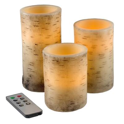 Cream Flameless Birch Bark Candle Set