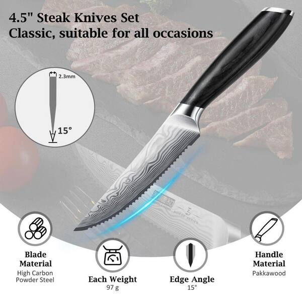 Lynzavix 4.5in. Japanese Serrated Partial Tang Steak Knife Set