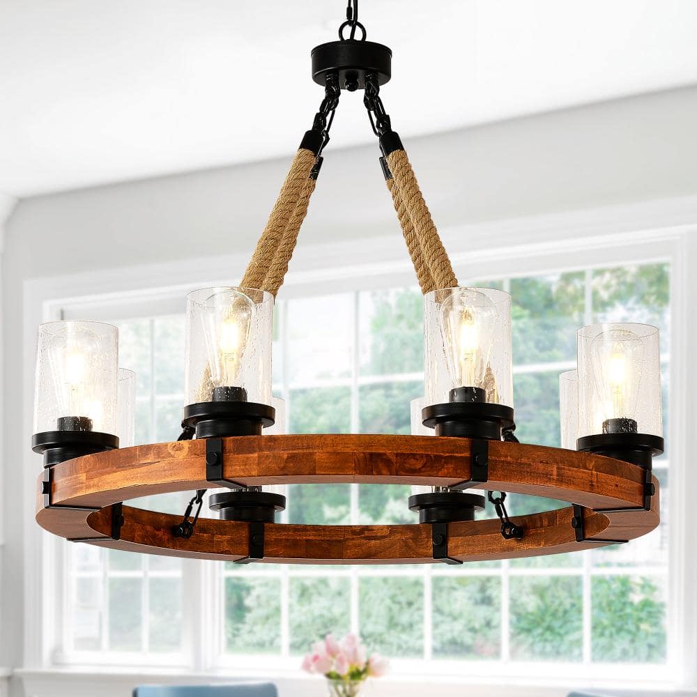40w 8-Light Black Wagon Wheel Chandelier with Seeded Glass Shade for Dining Room Kitchen Island Foyer Entryway price history on PriceWatchPro