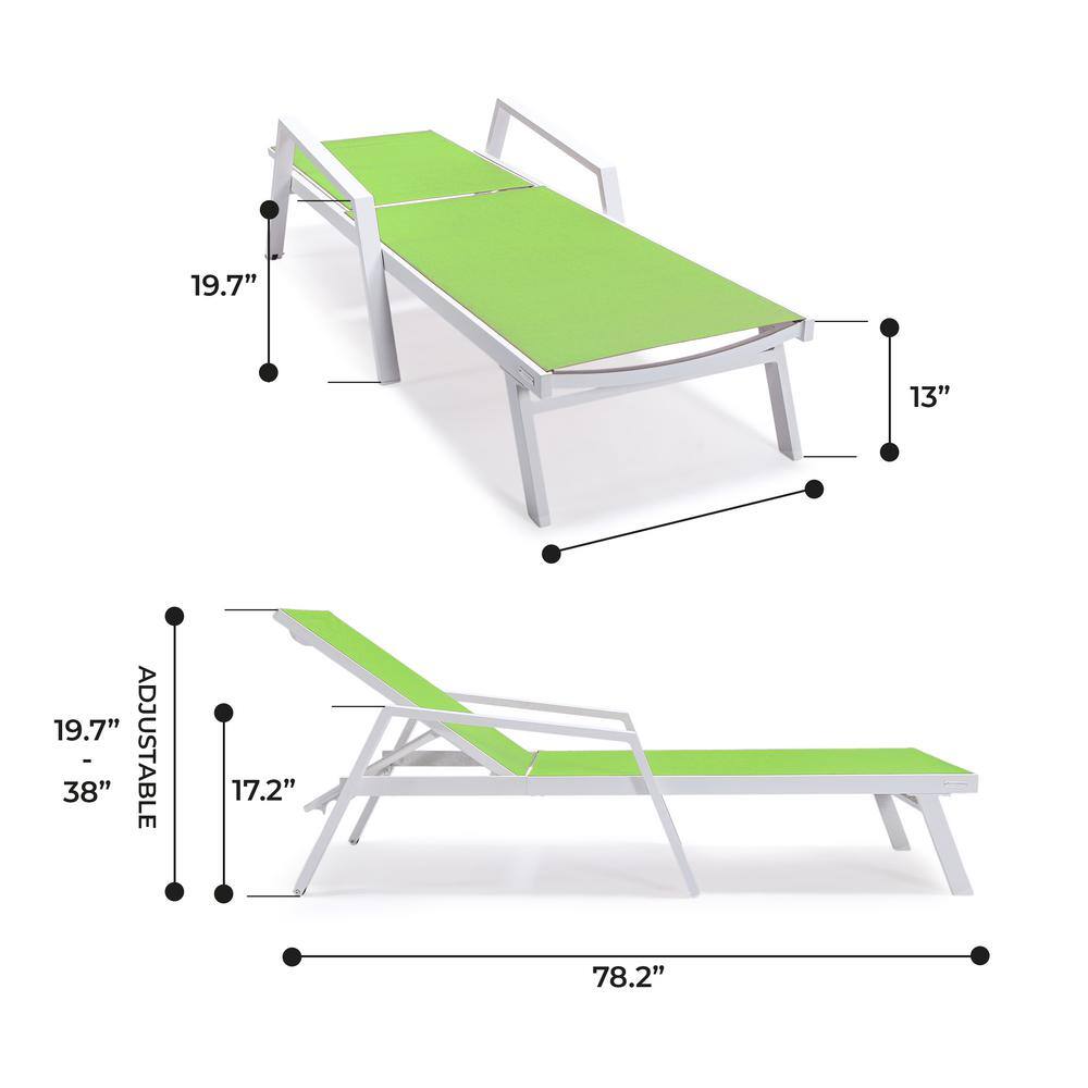 Green Aluminum Patio Chaise Lounge Chair with Armrests