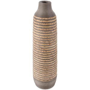 Brown Handmade Braided Seagrass Decorative Vase with Layered Gray Paneling