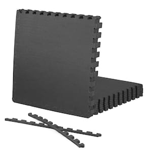 Black 24 in. W x 24 in. L x 0.5 in. Thick EVA Foam T-Pattern Gym Flooring Tiles (12 Tiles/Pack) (48 sq. ft.)