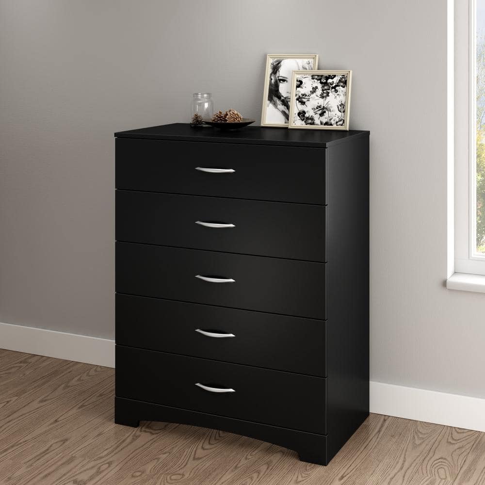 Pure Black 5-Drawer Nursery Dresser with Soft Close