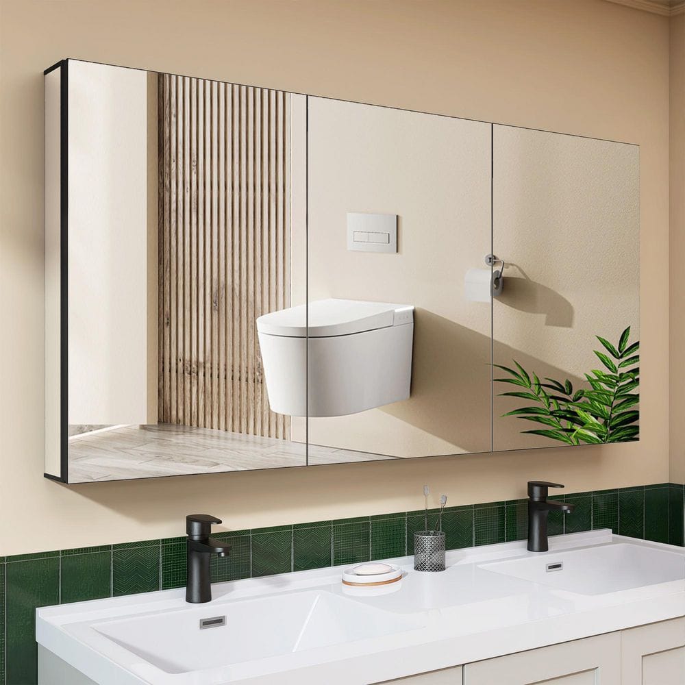 60 in. W x 30 in. H Rectangular Aluminum Recessed or Surface Mount Frameless Medicine Cabinet with Mirrors for Bathroom price history on PriceWatchPro
