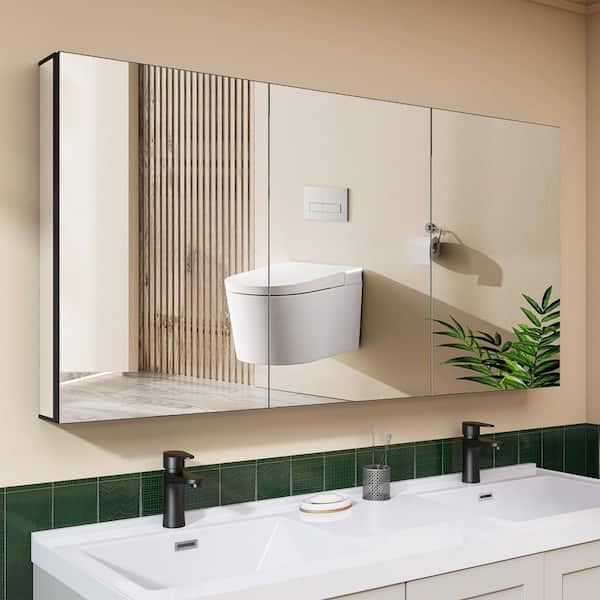 60 in. W x 30 in. H Rectangular Aluminum Recessed or Surface Mount Frameless Medicine Cabinet with Mirrors for Bathroom