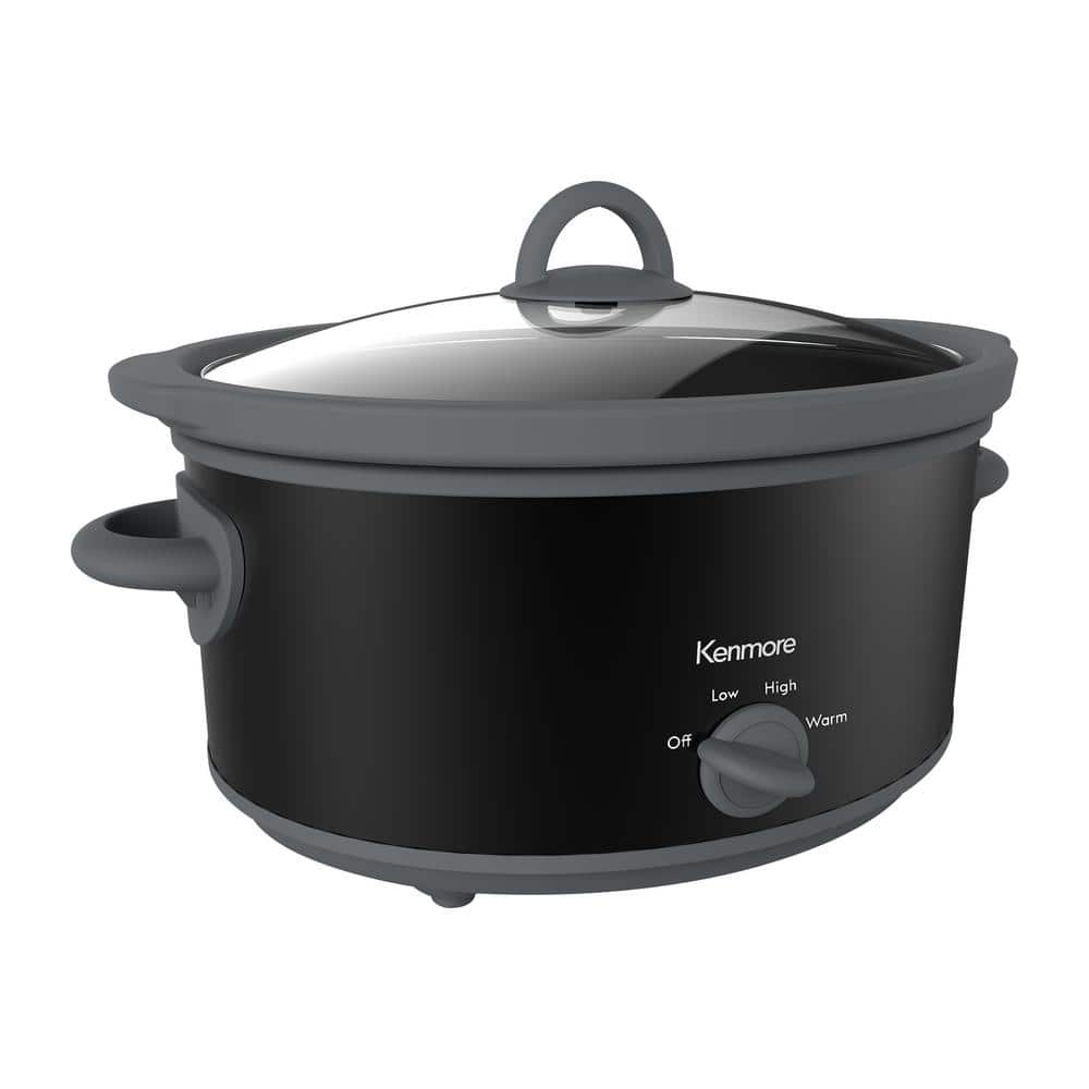 Easy Dial 5-Quart Black Ceramic Slow Cooker with Tempered Glass Lid