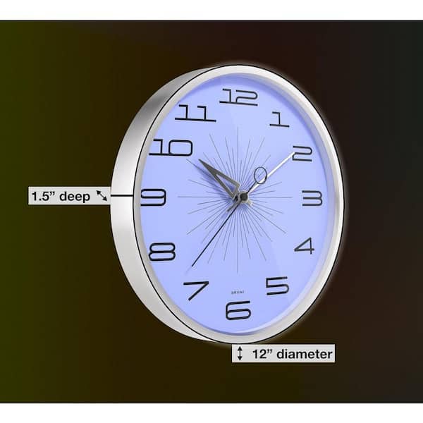 12 in. Blue Analog Metal Lighted Wall Clock for Living Room