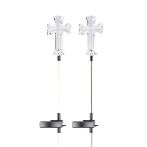 2 Pack Solar Powered Cross Yard Garden Stake Color Changing LED Light 