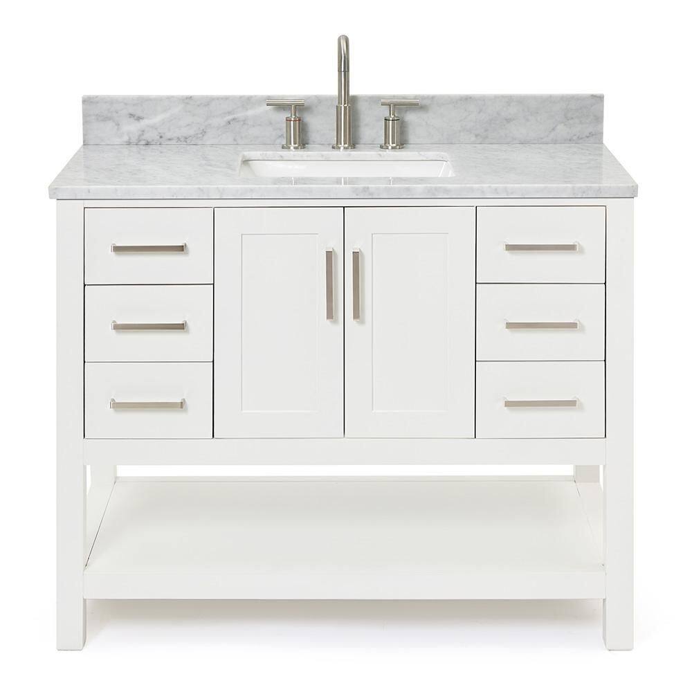 White Freestanding Vanity with Carrara Marble Countertop