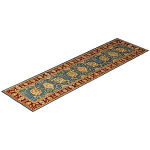 Blue 2 ft. 6 in. x 9 ft. 5 in. Ottoman One-of-a-Kind Hand-Knotted Area Rug