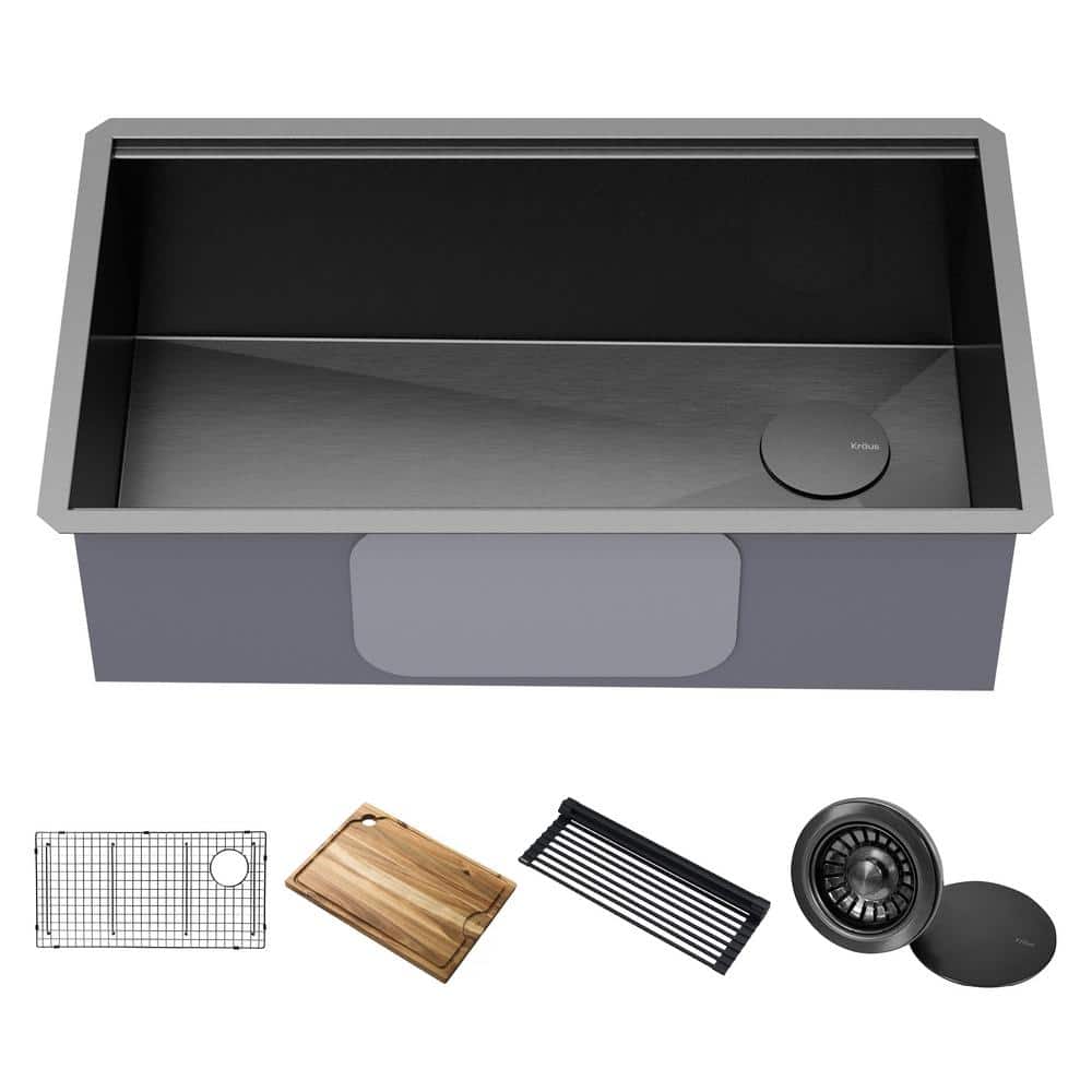 32-inch Black Stainless Steel Undermount Kitchen Sink with Accessories