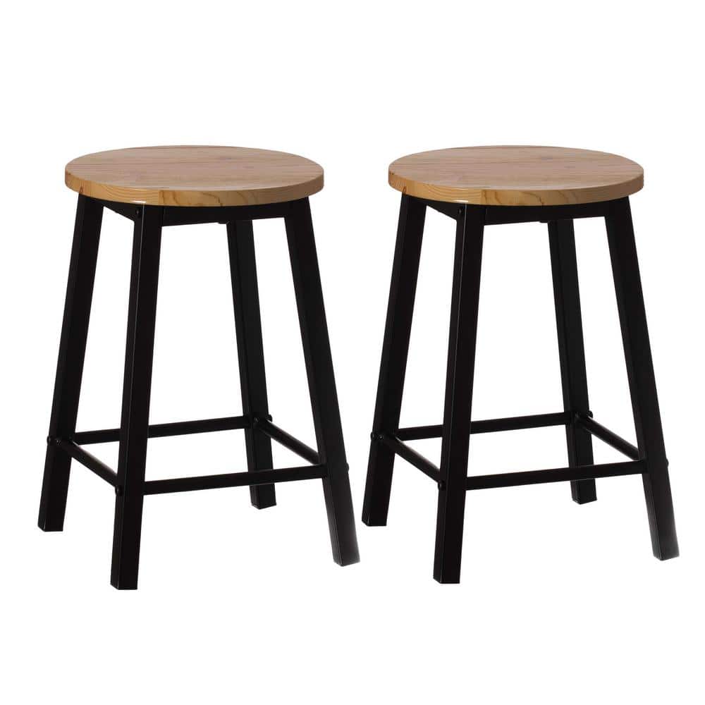 Vintiquewise Set of 2 Wooden 17.5 in. High Black Round Bar Stool with