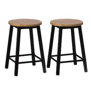 Set of 2 Wooden 17.5 in. High Black Round Bar Stool with Footrest for Indoor and Outdoor