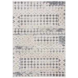 Martha Stewart Lucia Shag White/Light Gray Doormat 3 ft. x 4 ft. Abstract Geometric High-Low Area Rug
