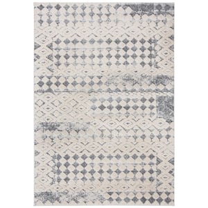 Martha Stewart Lucia Shag White/Light Gray 3 ft. x 4 ft. Abstract Geometric High-Low Area Rug