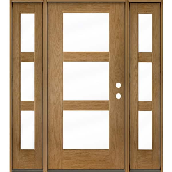 Krosswood Doors BRIGHTON Modern 64 in. x 80 in. 3-Lite Left-Hand/Inswing Clear Glass Bourbon Stain Fiberglass Prehung Front Door DSL