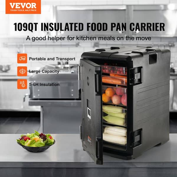 VEVOR Insulated Food Pan Carrier 109 qt. Hot Box Food Box Carrier with Double Buckles for Restaurant, Black