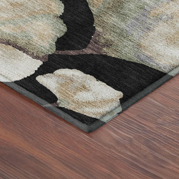 Mayfield Premium Machine Washable Abstract AMF2405 Black 9 ft. x 12 ft. Area Rug