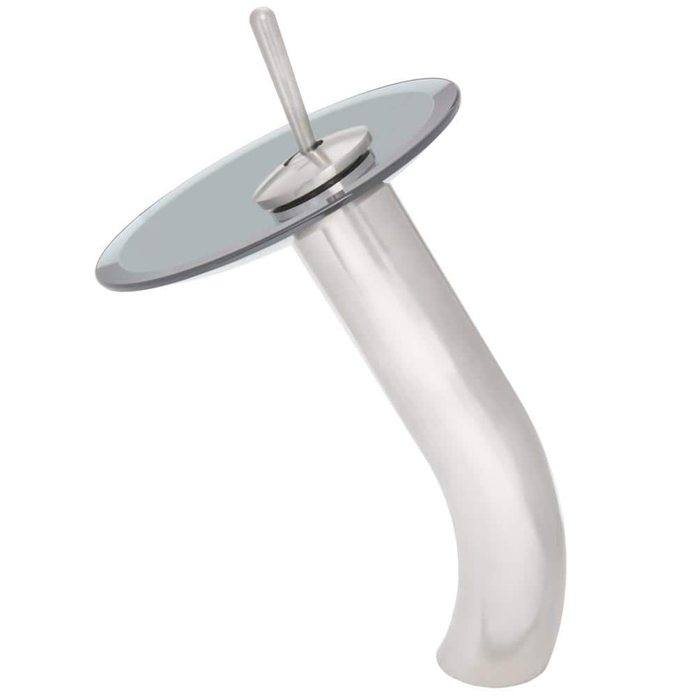 Brushed Nickel Single Handle Waterfall Vessel Faucet with Smoke Glass