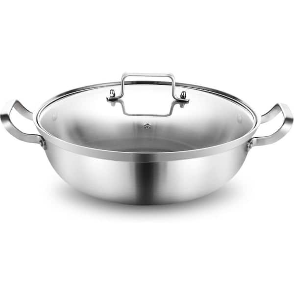 7QT Stainless Steel Deep Saute Pan with Lid Induction Oven Safe Stock Pot Fast Heating Durable 14 Inch