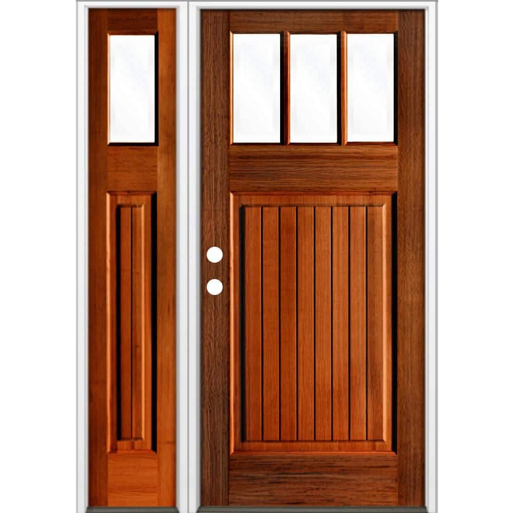 50 in. x 80 in. Craftsman 3-Lite Clear Glass VG Red Chestnut Stain Right Hand Hemlock Wood Prehung Front Door w/LSL price history on PriceWatchPro