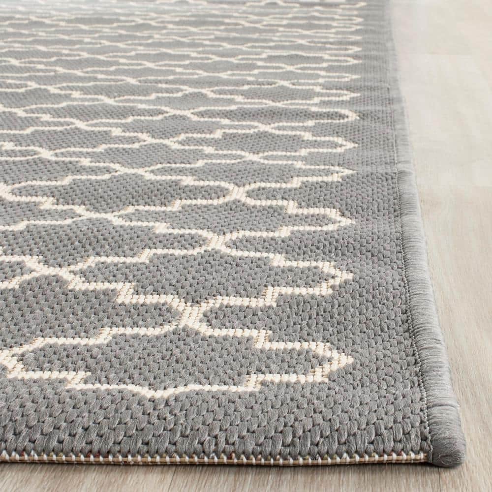 Anthracite & Beige 4' Square Synthetic Easy-Care Outdoor Rug
